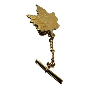 Gold-Tone Maple Leaf Tie Tack Pin with Chain & Bar | 1.5” Canada‎ Themed
